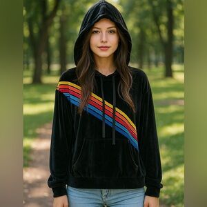 No Boundaries Black Hoodie with Colorful Stripes